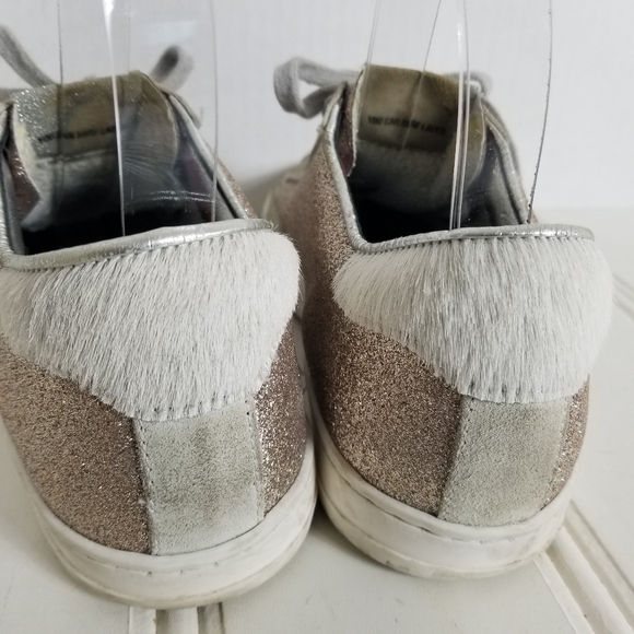 P448 John W Sneakers Leather Glitter Low-Top Calf Hair Trainers Womens Size 7 - Picture 9 of 15